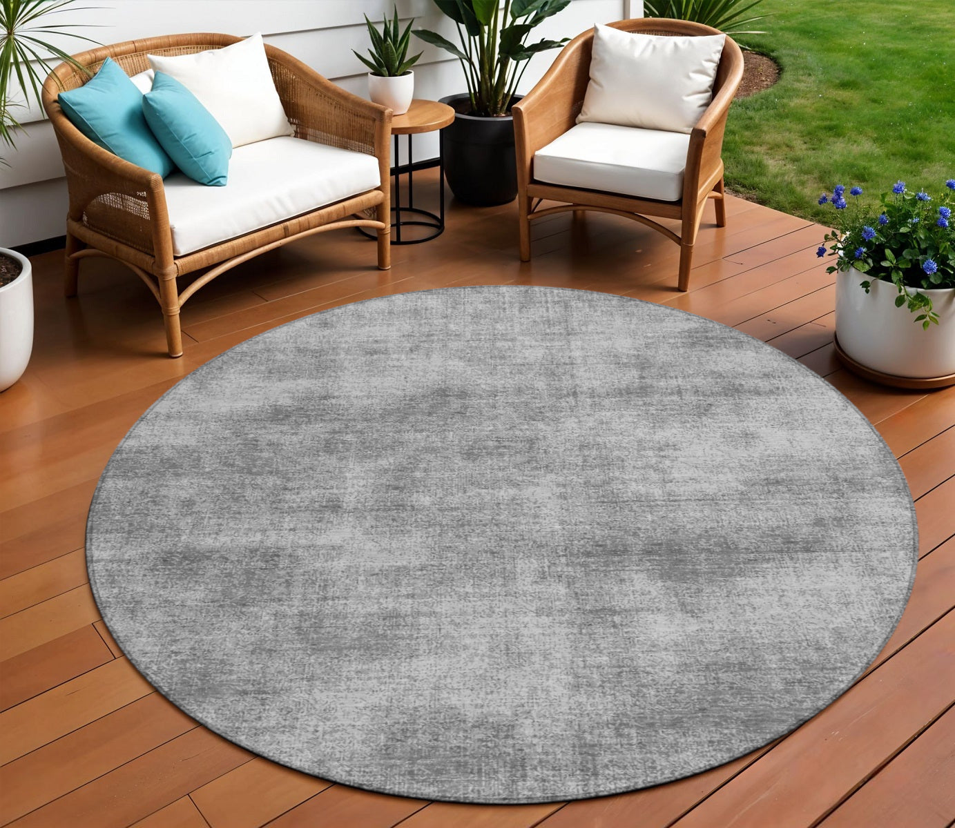 8 Gray Round Washable Indoor Outdoor Area Rug