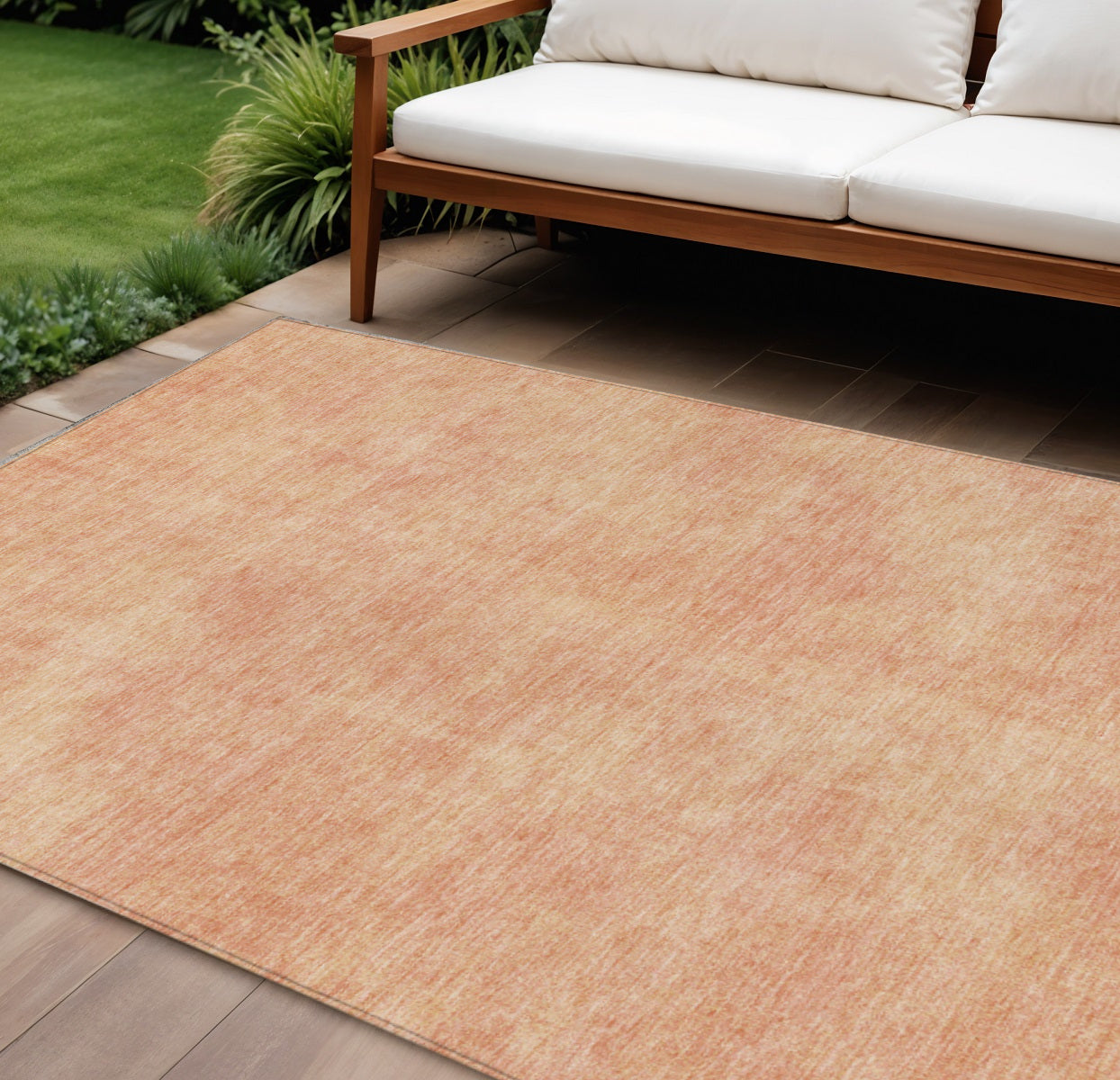 10 X 14 Peach Washable Indoor Outdoor Area Rug
