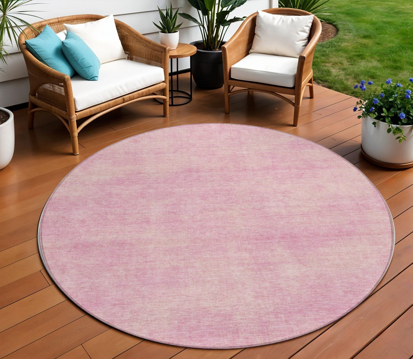 8 Pink Round Washable Indoor Outdoor Area Rug