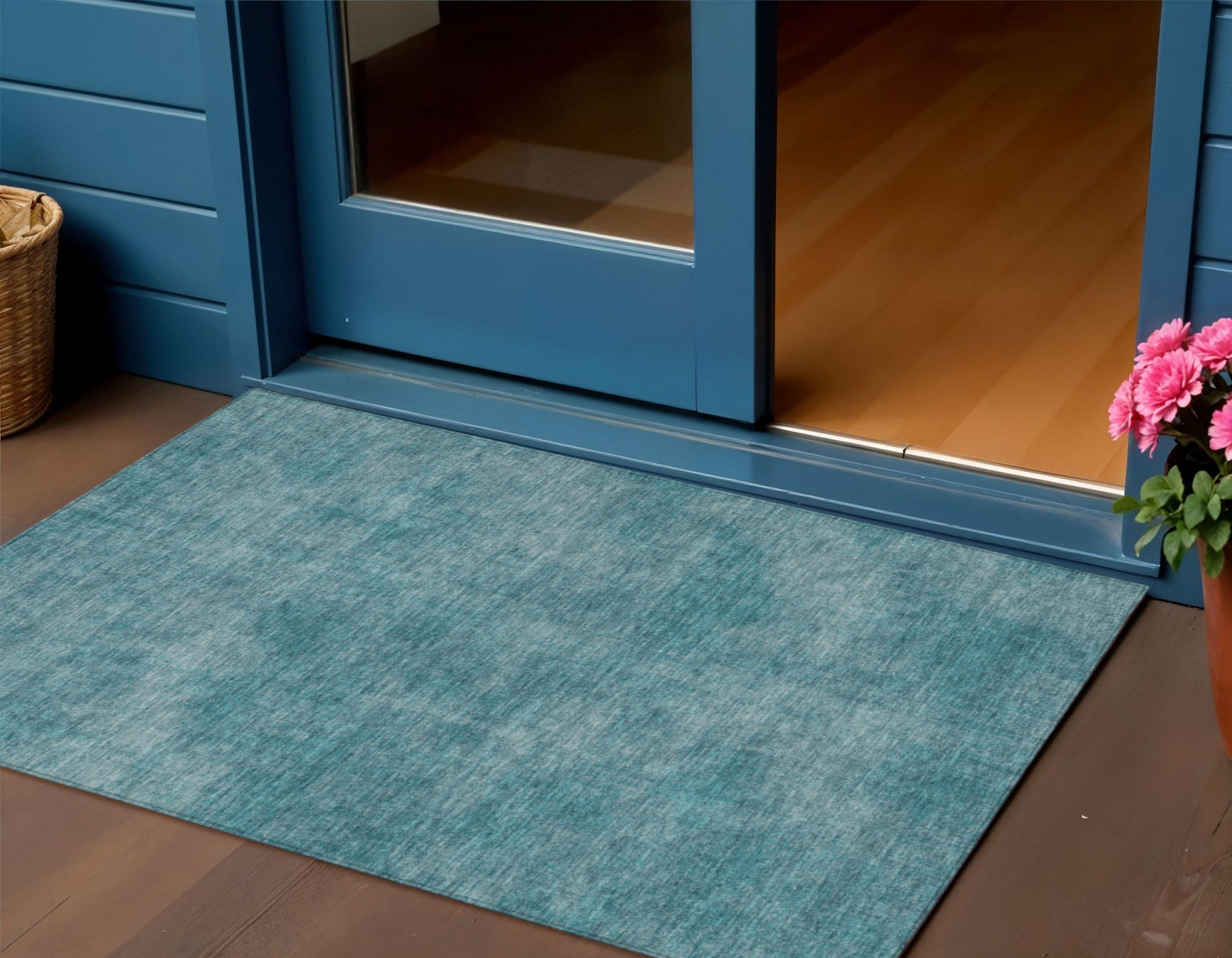 3 X 5 Teal Blue Washable Indoor Outdoor Area Rug