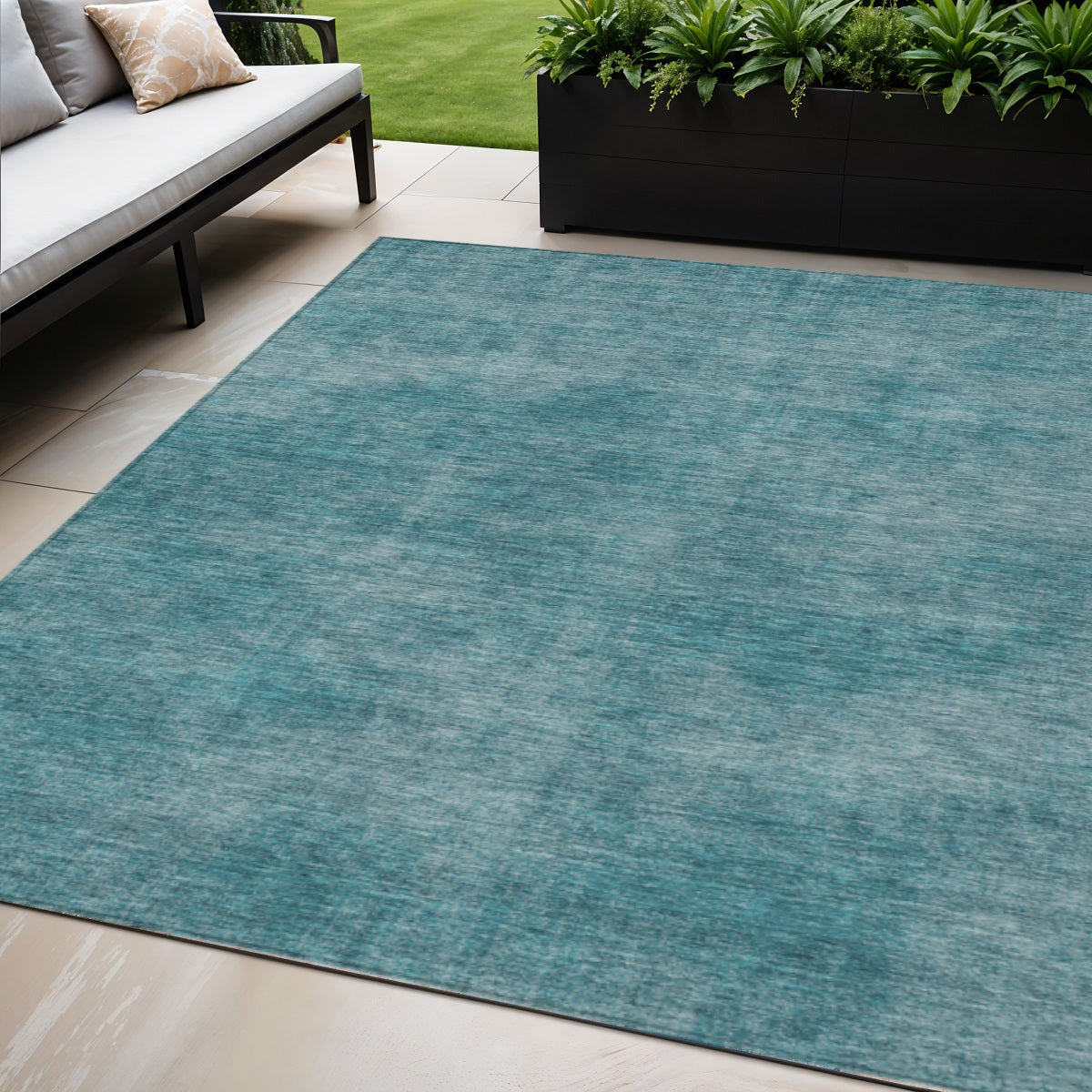 5 X 8 Teal Blue Washable Indoor Outdoor Area Rug