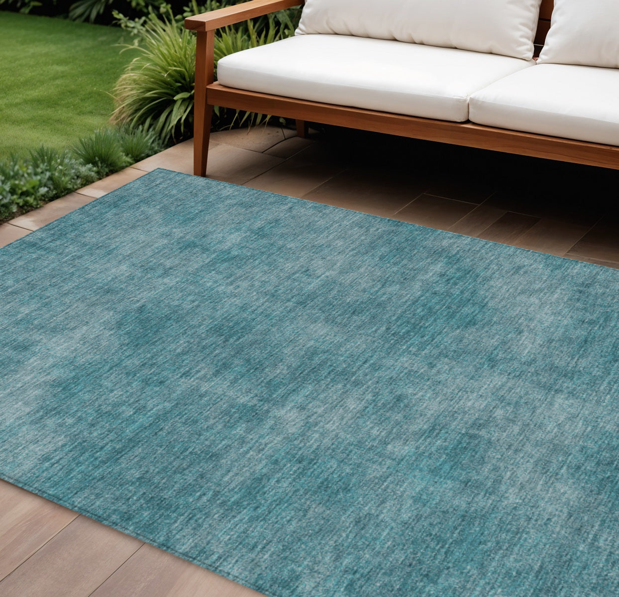 8 X 10 Teal Blue Washable Indoor Outdoor Area Rug