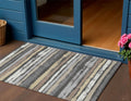3 X 5 Charcoal Beige And Brown Striped Washable Indoor Outdoor Area Rug