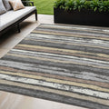 5 X 8 Charcoal Beige And Brown Striped Washable Indoor Outdoor Area Rug