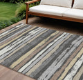 8 X 10 Charcoal Beige And Brown Striped Washable Indoor Outdoor Area Rug