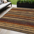5 X 8 Chocolate Beige And Copper Striped Washable Indoor Outdoor Area Rug