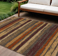 9 X 12 Chocolate Beige And Copper Striped Washable Indoor Outdoor Area Rug