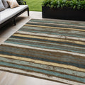 5 X 8 Brown Beige And Green Striped Washable Indoor Outdoor Area Rug