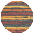 8 Granite Gray Copper And Yellow Round Striped Washable Indoor Outdoor Area Rug