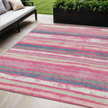 5 X 8 Pink Gray And Green Striped Washable Indoor Outdoor Area Rug