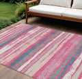 9 X 12 Pink Gray And Green Striped Washable Indoor Outdoor Area Rug