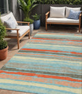 5 X 8 Sky Blue Pink And Gray Striped Washable Indoor Outdoor Area Rug