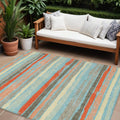 10 X 14 Sky Blue Pink And Gray Striped Washable Indoor Outdoor Area Rug