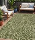5 X 8 Olive Green And Light Green Abstract Washable Indoor Outdoor Area Rug