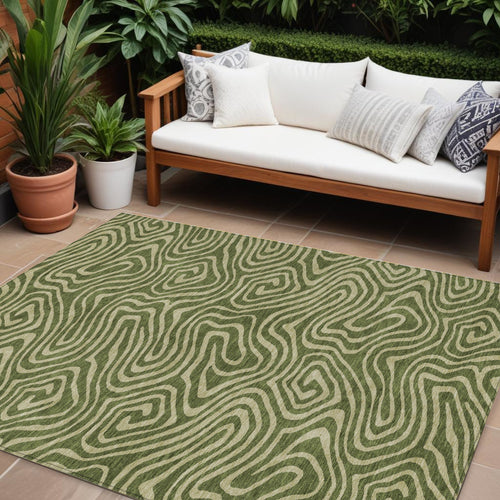 10 X 14 Olive Green And Light Green Abstract Washable Indoor Outdoor Area Rug
