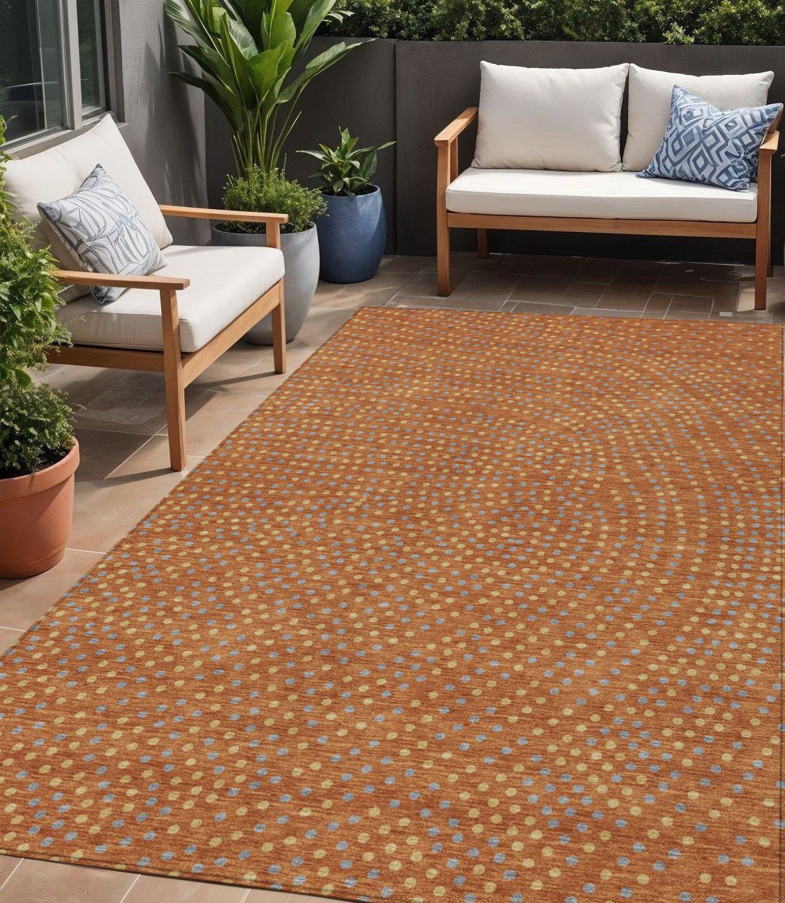 5 X 8 Brown Gray And Gold Polka Dot Washable Indoor Outdoor Area Rug