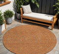 8 Brown Gray And Gold Round Polka Dot Washable Indoor Outdoor Area Rug