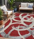 5 X 8 Red Beige And Gray Abstract Washable Indoor Outdoor Area Rug