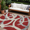 9 X 12 Red Beige And Gray Abstract Washable Indoor Outdoor Area Rug
