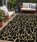5 X 8 Black And Gold Geometric Washable Indoor Outdoor Area Rug