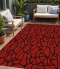 5 X 8 Red And Black Geometric Washable Indoor Outdoor Area Rug