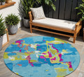 8 Aqua Green And Pink Round Abstract Washable Indoor Outdoor Area Rug