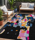 5 X 8 Black Blue And Pink Abstract Washable Indoor Outdoor Area Rug