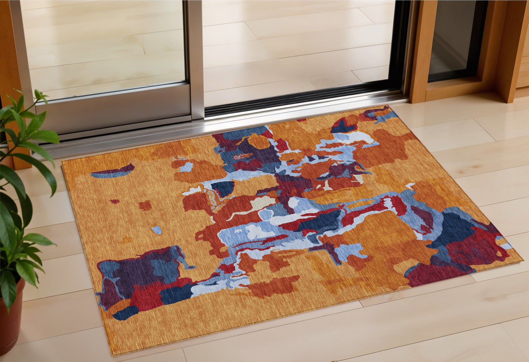 3 X 5 Copper Gray And Burgundy Abstract Washable Indoor Outdoor Area Rug