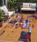 5 X 8 Copper Gray And Burgundy Abstract Washable Indoor Outdoor Area Rug