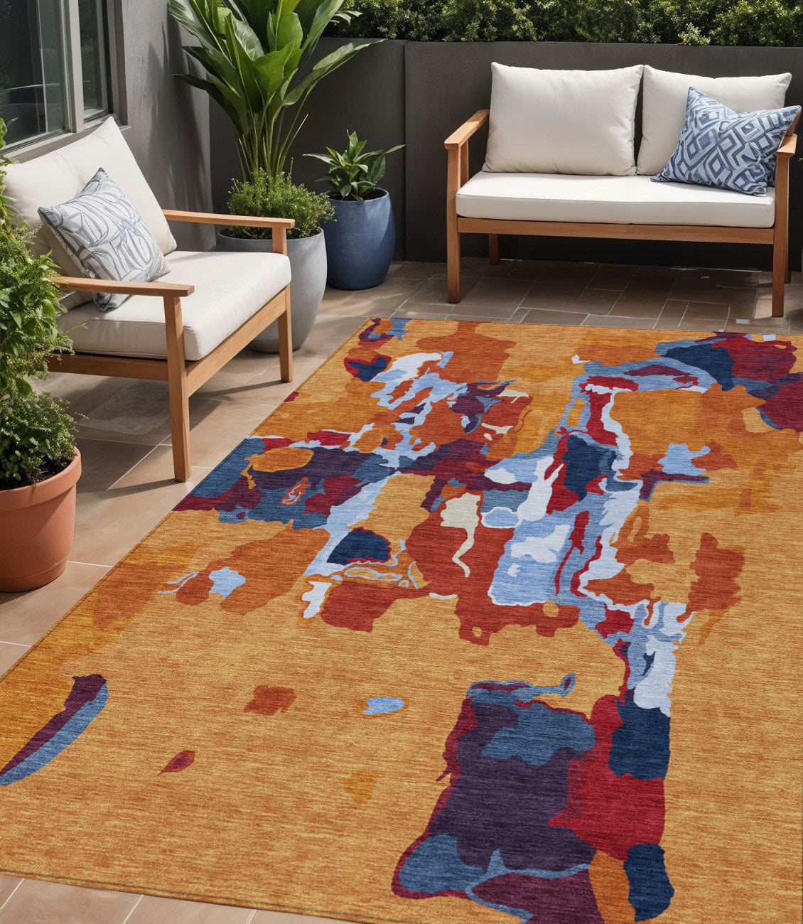 5 X 8 Copper Gray And Burgundy Abstract Washable Indoor Outdoor Area Rug
