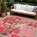 9 X 12 Coral Pink And Brown Abstract Washable Indoor Outdoor Area Rug