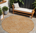 8 Copper And Beige Round Abstract Washable Indoor Outdoor Area Rug
