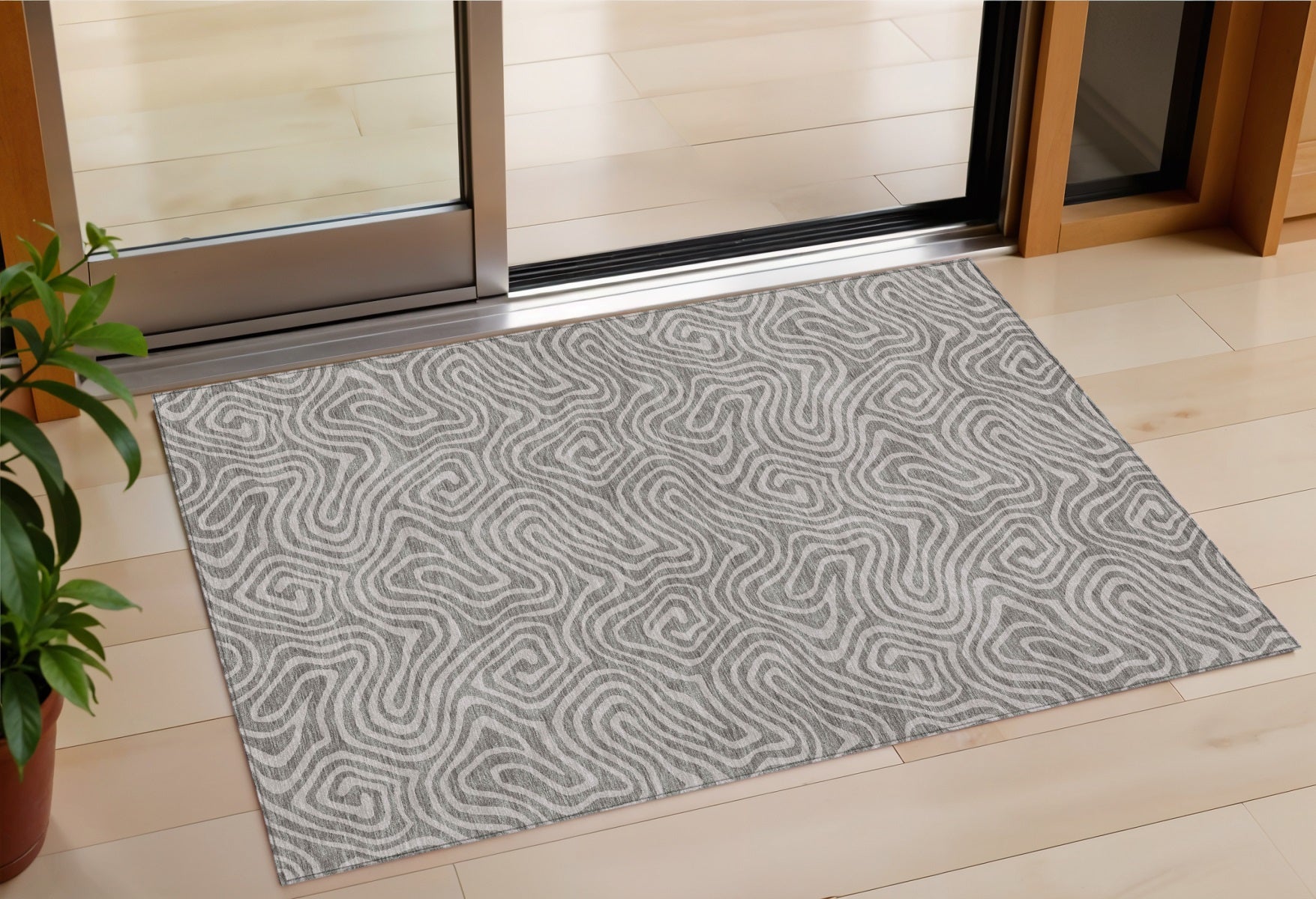 3 X 5 Taupe And Gray Abstract Washable Indoor Outdoor Area Rug