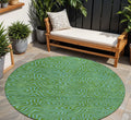 8 Green And Blue Round Abstract Washable Indoor Outdoor Area Rug