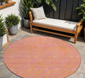 8 Pink And Copper Round Abstract Washable Indoor Outdoor Area Rug