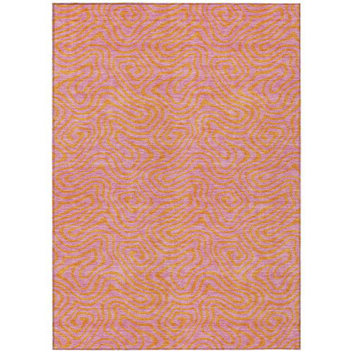 10 X 14 Pink And Copper Abstract Washable Indoor Outdoor Area Rug