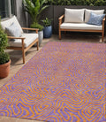 5 X 8 Purple And Copper Abstract Washable Indoor Outdoor Area Rug