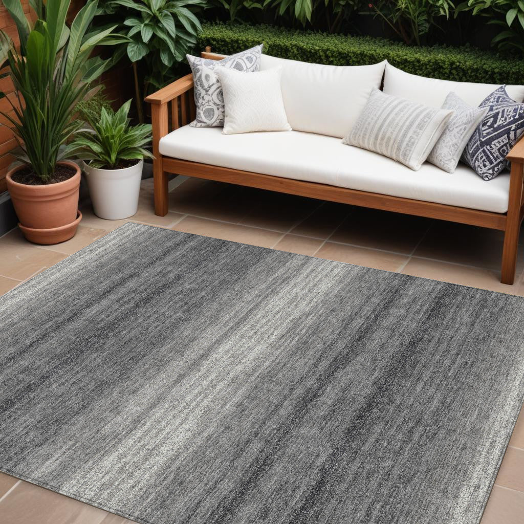 9 X 12 Gray And Charcoal Abstract Washable Indoor Outdoor Area Rug