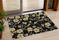 3 X 5 Black And Gold Floral Washable Indoor Outdoor Area Rug