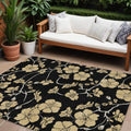 10 X 14 Black And Gold Floral Washable Indoor Outdoor Area Rug