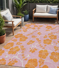 5 X 8 Pink And Copper Floral Washable Indoor Outdoor Area Rug
