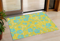 3 X 5 Yellow And Aqua Floral Washable Indoor Outdoor Area Rug