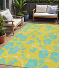 5 X 8 Yellow And Aqua Floral Washable Indoor Outdoor Area Rug