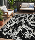 5 X 8 Black And Gray Abstract Washable Indoor Outdoor Area Rug