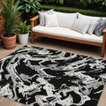 10 X 14 Black And Gray Abstract Washable Indoor Outdoor Area Rug