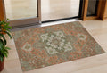 3 X 5 Rust Green And Brown Oriental Washable Indoor Outdoor Area Rug