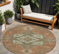 8 Rust Green And Brown Round Oriental Washable Indoor Outdoor Area Rug