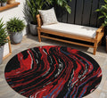 8 Black Red And Gray Round Abstract Washable Indoor Outdoor Area Rug