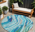 8 Blue Pink And Green Round Abstract Washable Indoor Outdoor Area Rug