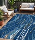 5 X 8 Navy Blue Gold And Copper Abstract Washable Indoor Outdoor Area Rug